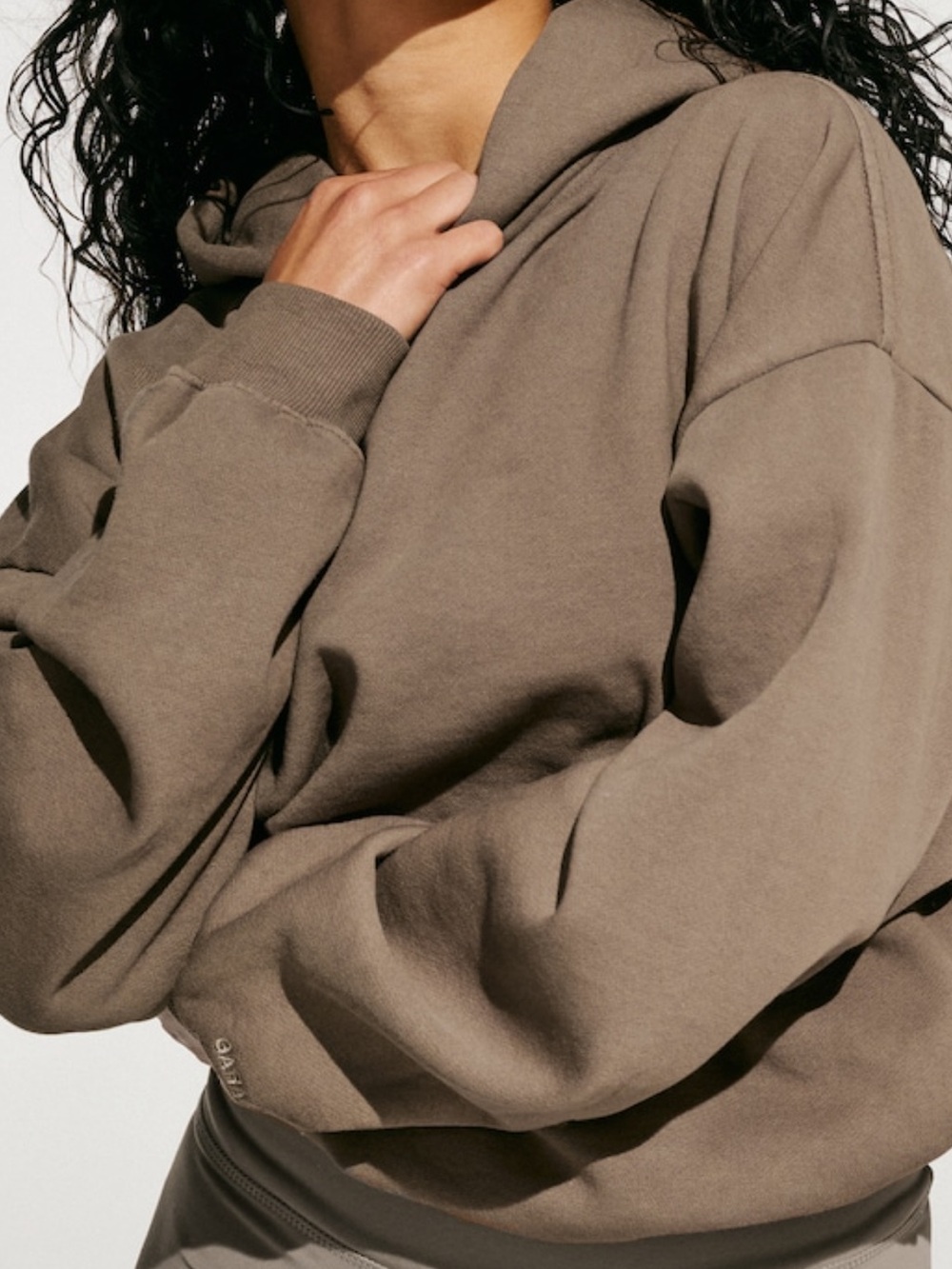 Garage Cropped Hoodie in Taupe Brown - Picture 2 of 2